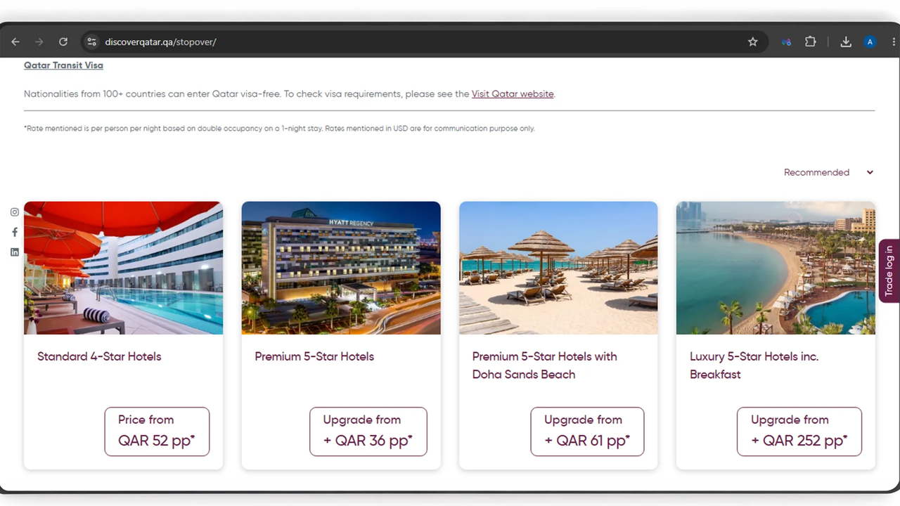 Discover Qatar stopover hotel tiers and prices 2026