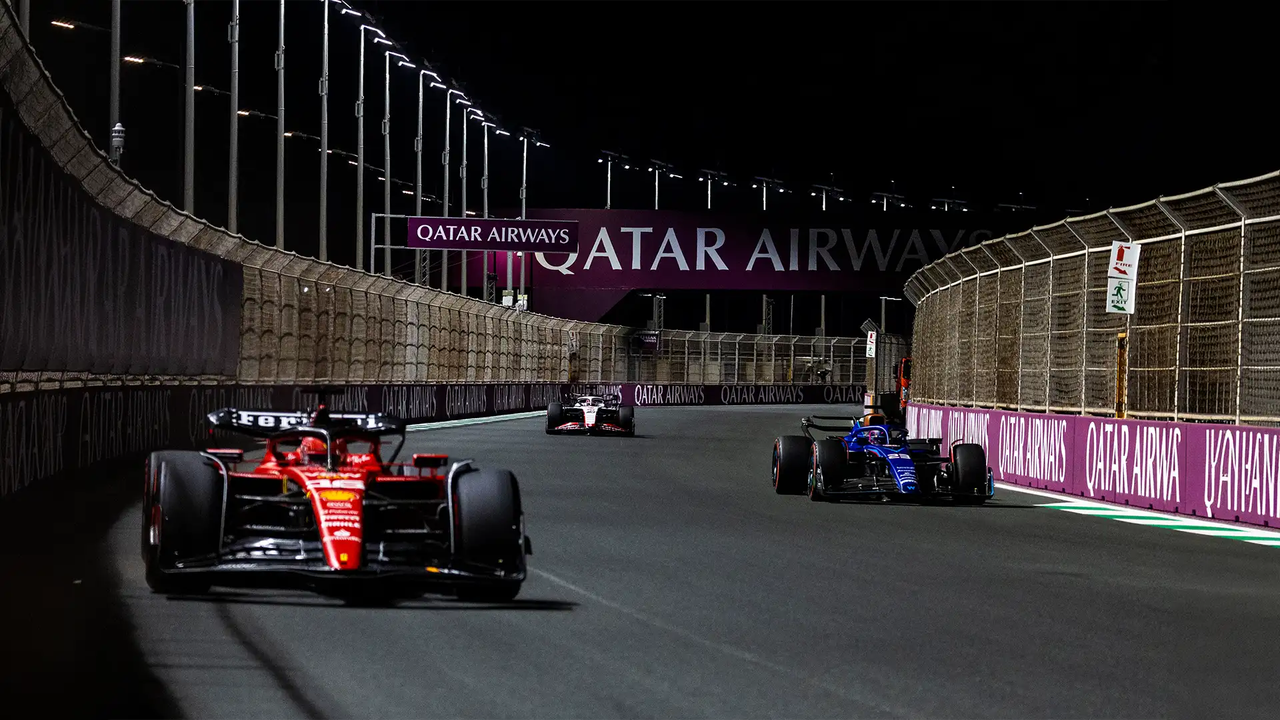 Formula 1 cars racing at the Qatar Grand Prix, Lusail 