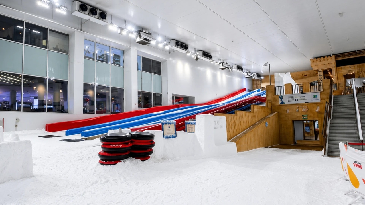 Indoor snow slides and tubing area at Snow Dunes, Doha Festival City