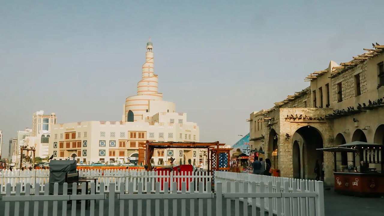 Souq Waqif market with the spiral mosque in old Doha 