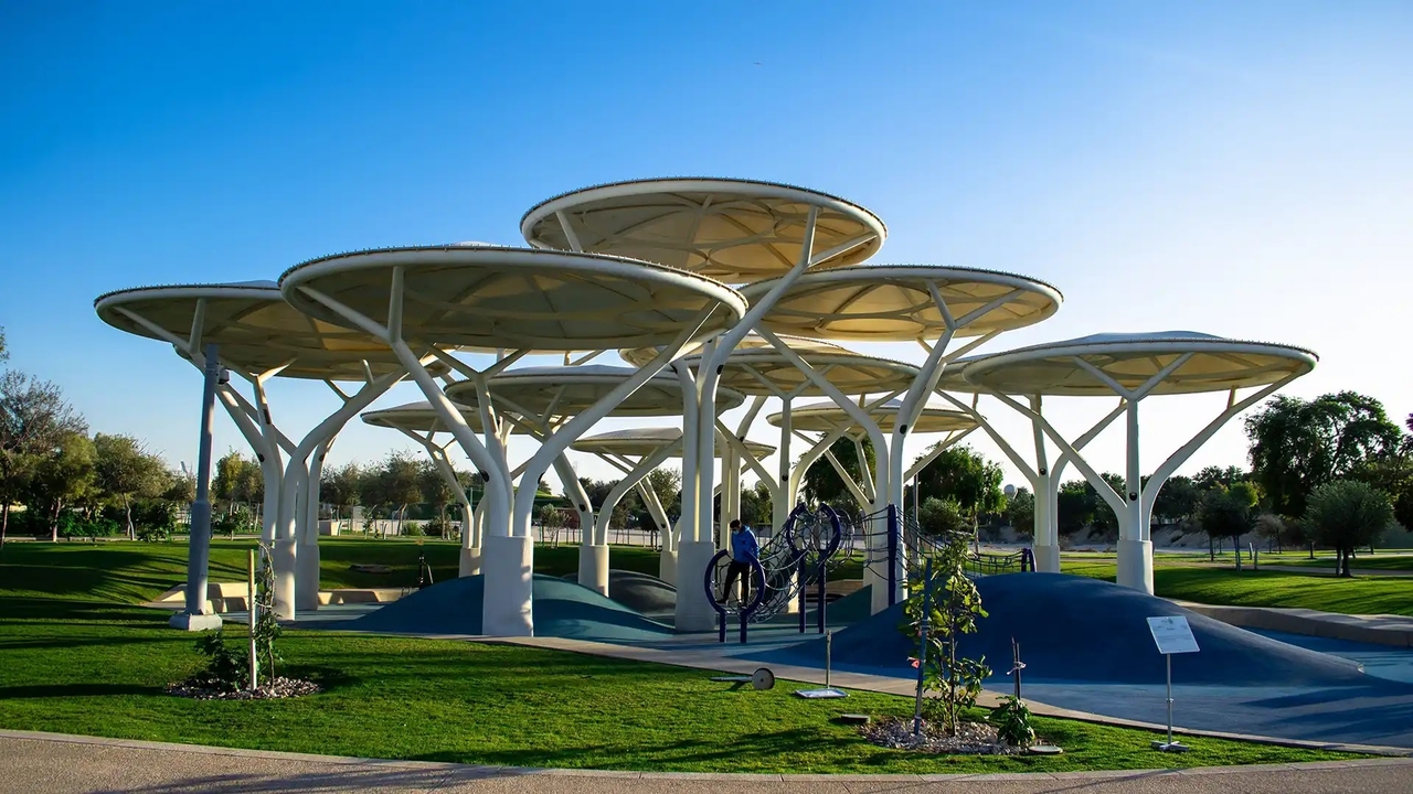 Aspire Park Doha playground and shade structures