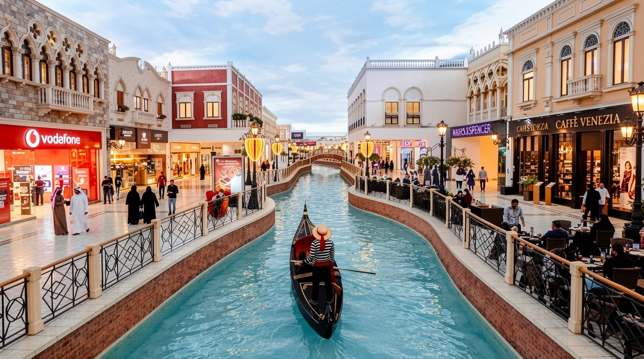 	Indoor Venetian canal and gondola ride at Villaggio Mall, Doha