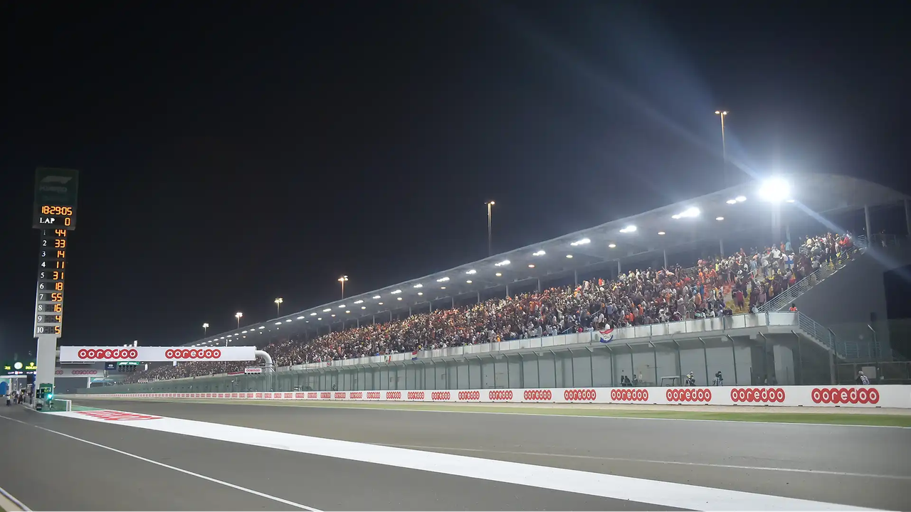 Packed grandstand at the Qatar Grand Prix night race