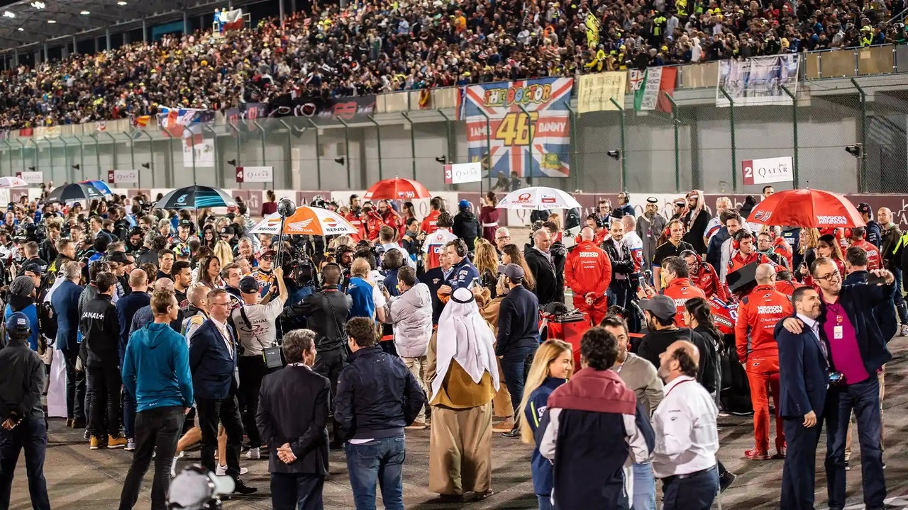 Grandstand crowd at Lusail International Circuit on race night