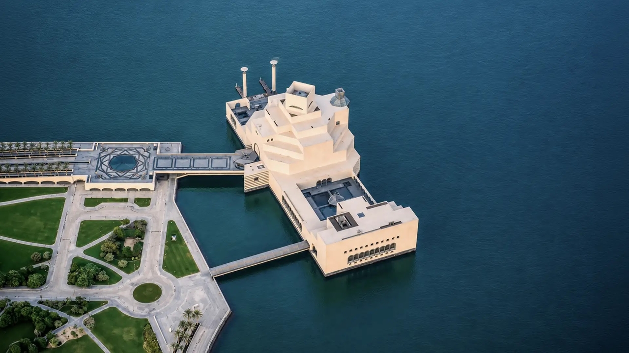 Museum of Islamic Art building on its purpose-built island in Doha bay